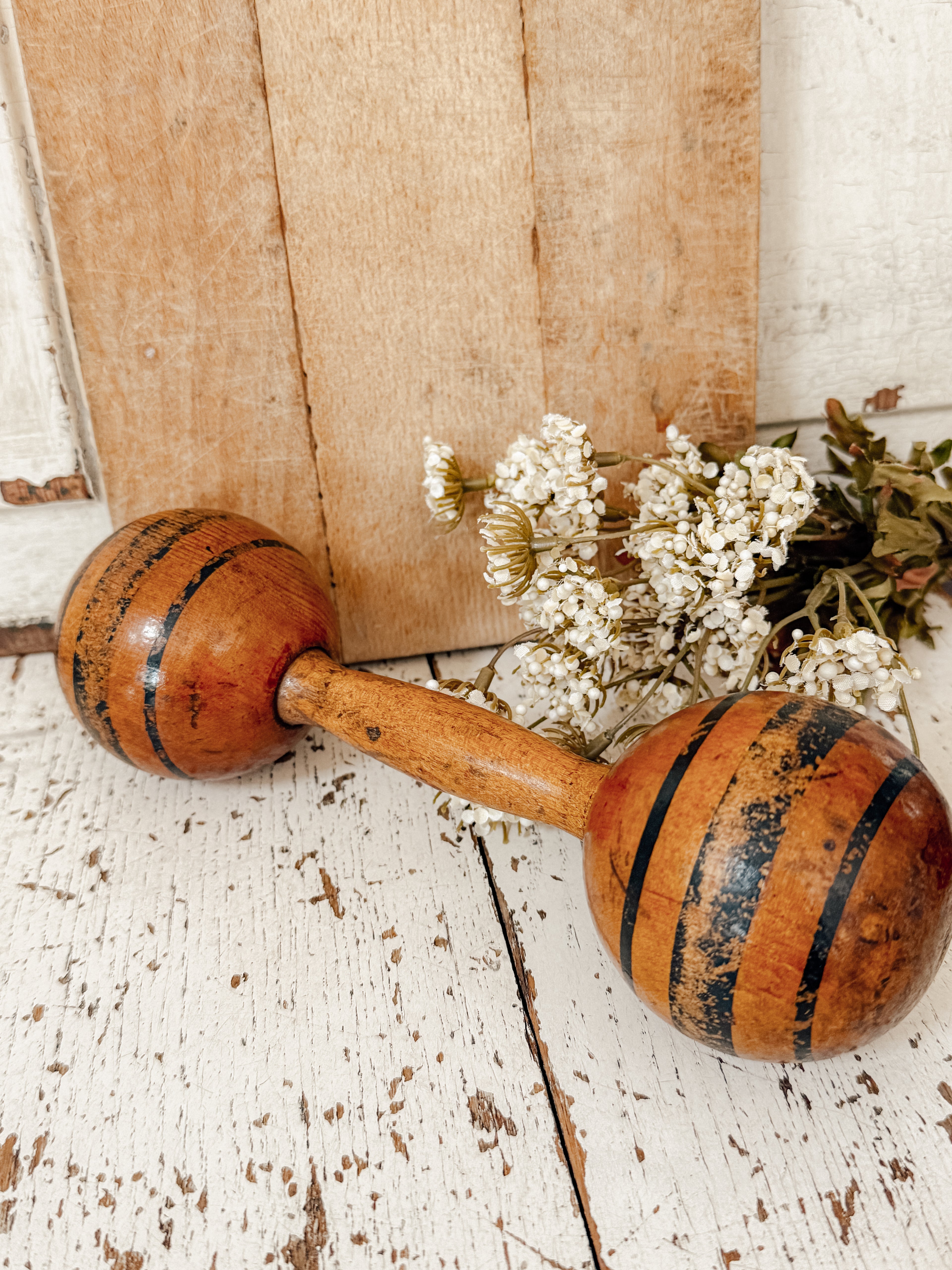 Vintage Late 1800’s Wood Dumbell