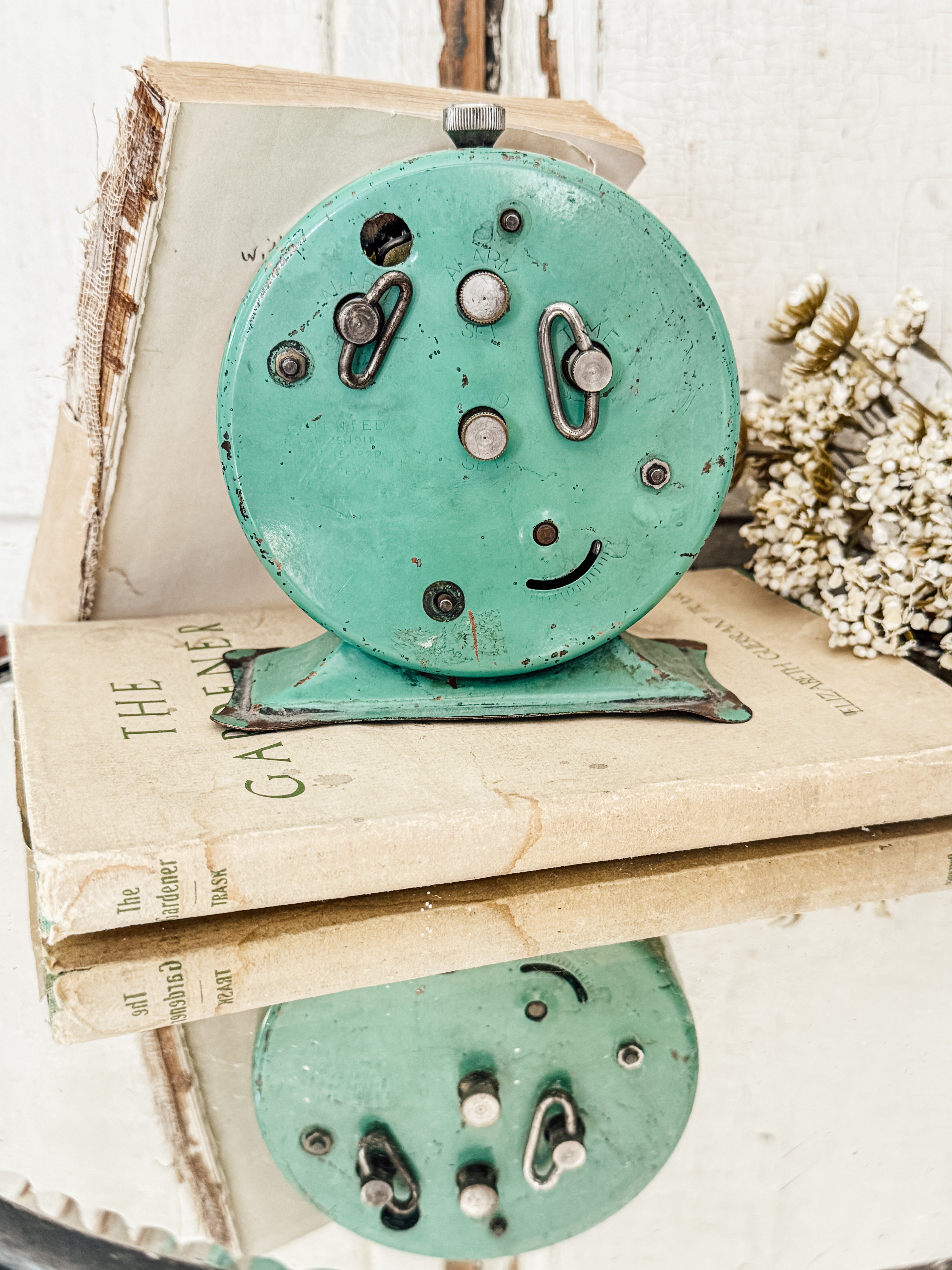 Vintage green Waterbury alarm clock