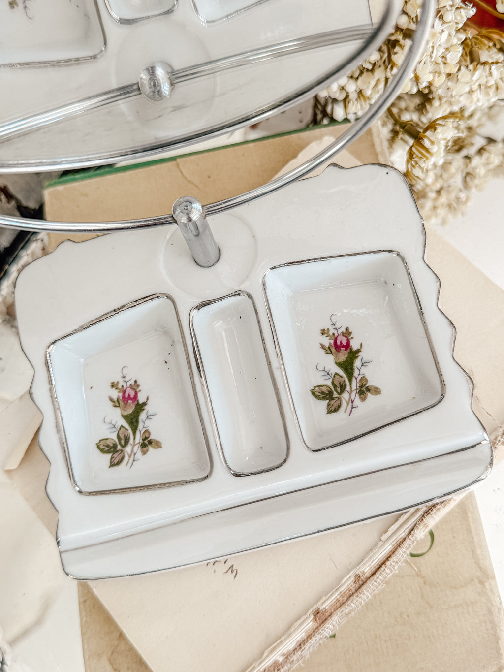 Vintage MCM petite vanity mirror w/jewelry holder