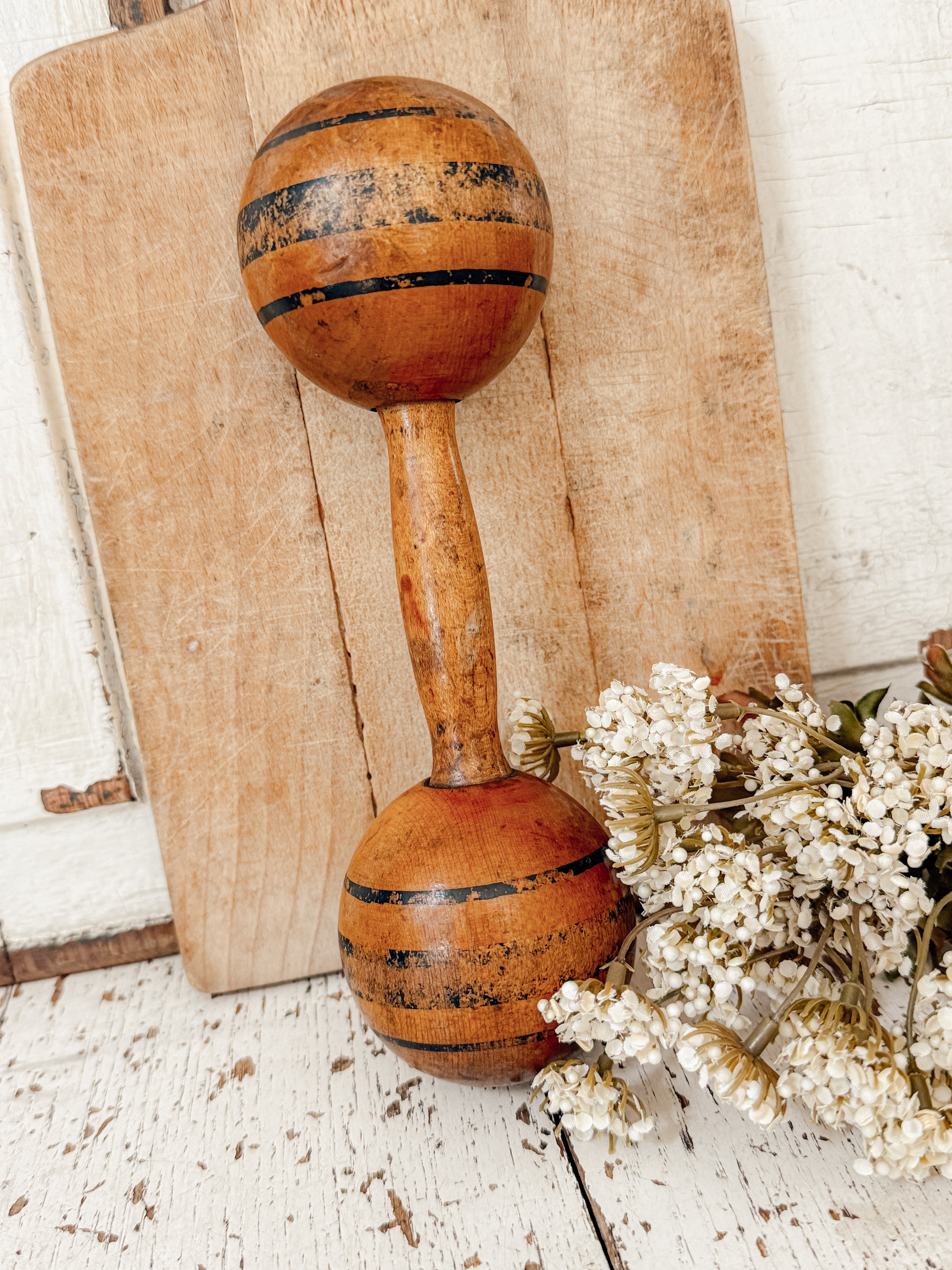 Vintage Late 1800’s Wood Dumbell