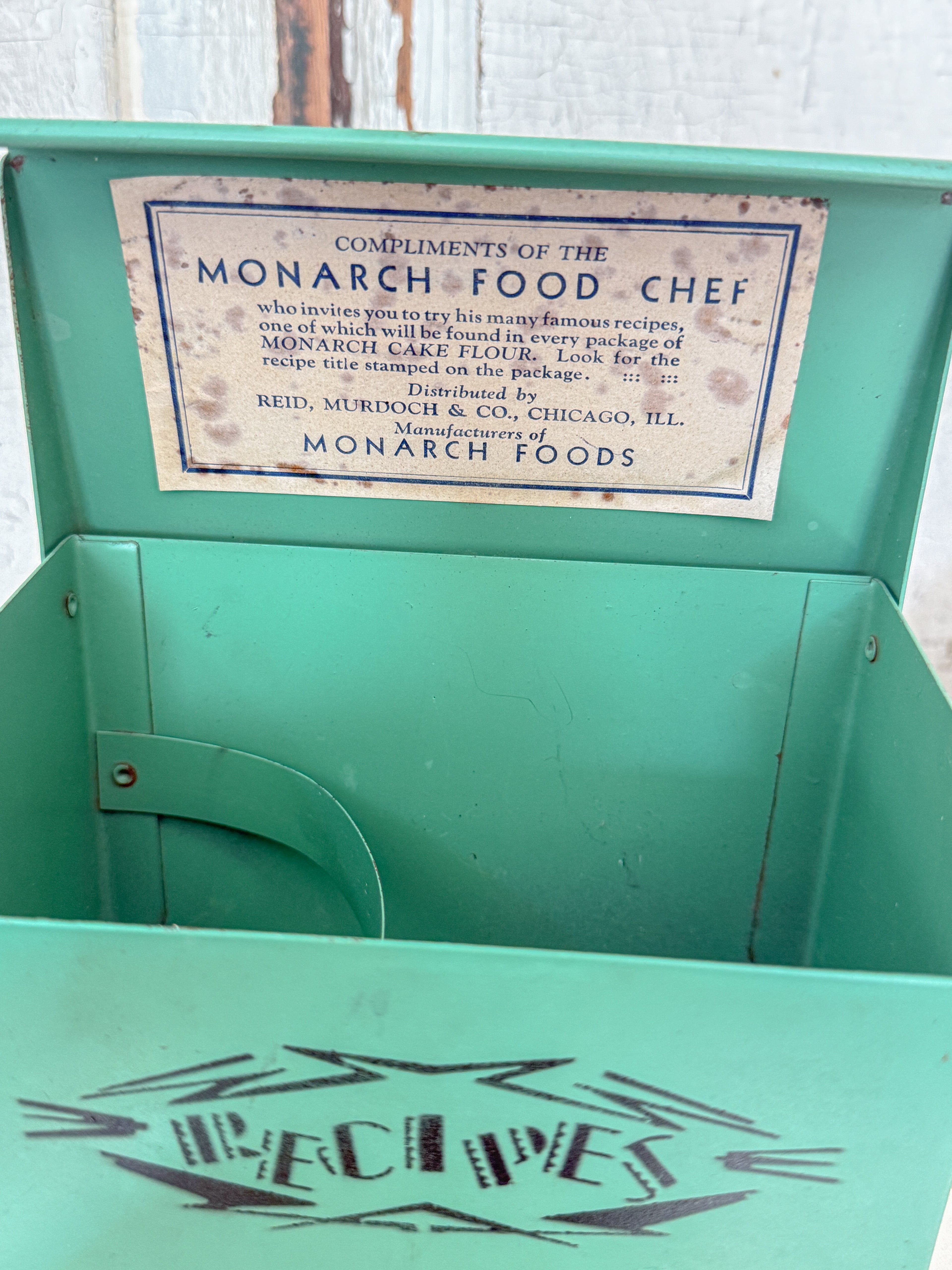 1930’s Jadeite green Monarch Food Chef recipe box