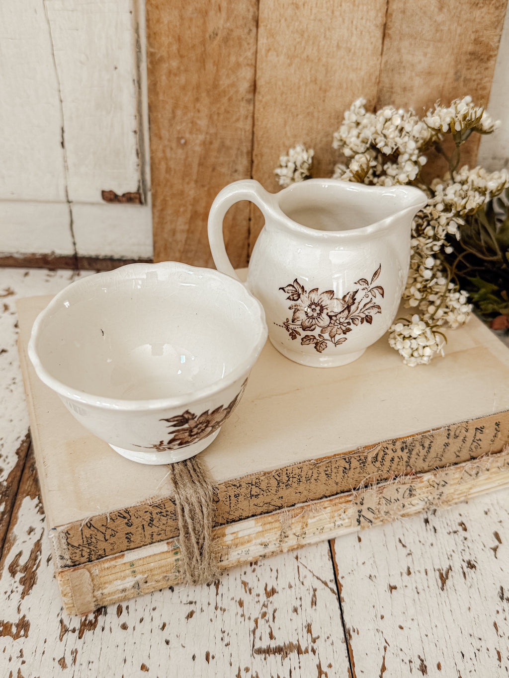 Vintage England Charlotte Crownford Ironstone Cream & Sugar Set of 2